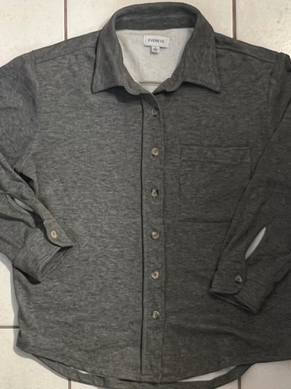 EVEREVE Heather Grey Knit Button Down Shirt Jacket Shacket Size L